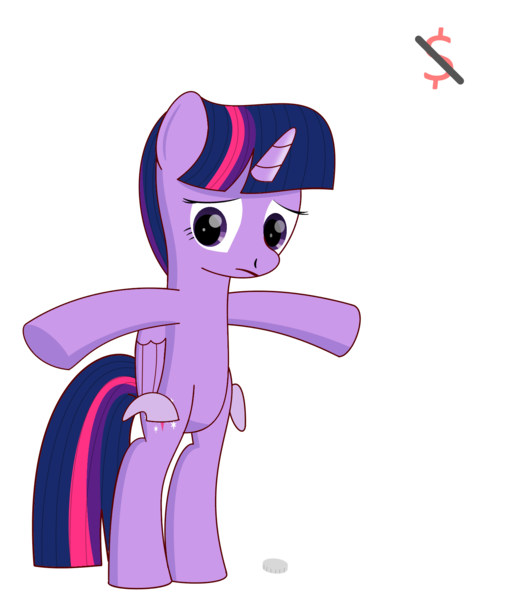 Size: 1454x1673 | Tagged: safe, artist:trackheadtherobopony, derpibooru import, twilight sparkle, twilight sparkle (alicorn), alicorn, pony, bit, coin, money, pockets, sad, simple background, solo, tack, thought bubble, transparent background