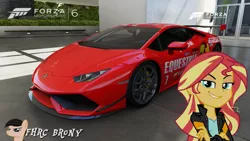 Size: 1439x809 | Tagged: safe, artist:forzaveteranenigma, derpibooru import, screencap, sunset shimmer, fanfic:equestria motorsports, equestria girls, car, forza motorsport 6, lamborghini, lamborghini huracan