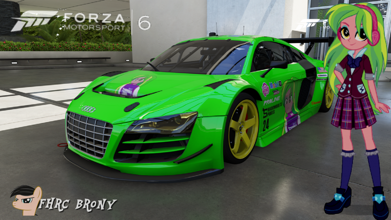 Size: 1439x809 | Tagged: safe, artist:forzaveteranenigma, derpibooru import, lemon zest, fanfic:shadowbolts racing, equestria girls, friendship games, audi, audi r8, audi r8 lms, car, forza motorsport 6