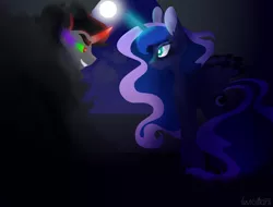 Size: 1600x1219 | Tagged: alicorn, artist:leviostars, dappled, derpibooru import, eyebrows, female, king sombra, looking at each other, lumbra, magic, male, missing accessory, moon, princess luna, safe, shipping, sombra eyes, straight, umbrum