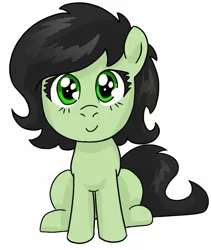 Size: 755x895 | Tagged: safe, artist:lockhe4rt, derpibooru import, oc, oc:anonfilly, unofficial characters only, earth pony, pony, colored, female, filly, looking at you, simple background, sitting, smiling, solo