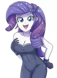 Size: 2113x2869 | Tagged: safe, artist:sumin6301, derpibooru import, rarity, equestria girls, equestria girls series, the other side, adorasexy, bare shoulders, beautiful, bodysuit, breasts, busty rarity, cleavage, clothes, cute, fabulous, female, gloves, looking at you, open mouth, pretty, raribetes, sexy, simple background, sleeveless, smiling, solo, strapless, white background