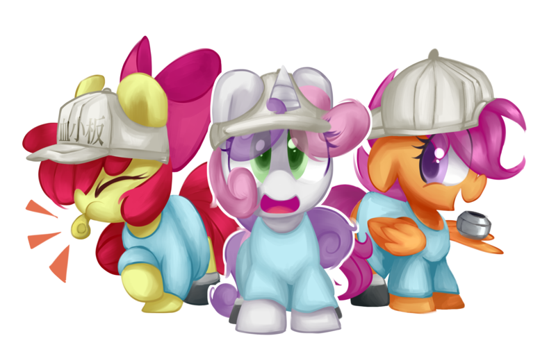 Size: 2900x1800 | Tagged: safe, artist:fluorbaryt, derpibooru import, apple bloom, scootaloo, sweetie belle, pony, adorabloom, baseball cap, cap, cells at work, clothes, cute, cutealoo, cutie mark crusaders, diasweetes, hat, platelets, simple background, transparent background, whistle