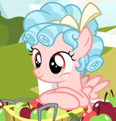 Size: 506x530 | Tagged: safe, derpibooru import, screencap, cozy glow, pegasus, pony, marks for effort, apple, cozybetes, cropped, cute, female, filly, food, solo