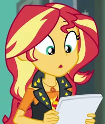 Size: 871x1026 | Tagged: safe, derpibooru import, screencap, sunset shimmer, equestria girls, equestria girls series, forgotten friendship, :o, cropped, geode of empathy, magical geodes, open mouth, solo