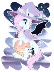 Size: 878x1160 | Tagged: safe, artist:lunawolf28, derpibooru import, oc, oc:crazy surprise, unofficial characters only, earth pony, pony, female, halloween, hat, holiday, jack-o-lantern, mare, pumpkin, simple background, solo, transparent background, witch hat