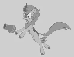 Size: 2034x1587 | Tagged: artist:dusthiel, autumn blaze, derpibooru import, female, grayscale, kirin, monochrome, pot, quadrupedal, safe, solo, sounds of silence, tripped