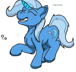 Size: 367x346 | Tagged: safe, artist:mcsplosion, derpibooru import, trixie, pony, unicorn, eyes closed, female, flockdraw, mare, raised hoof, simple background, smiling, solo, text, white background