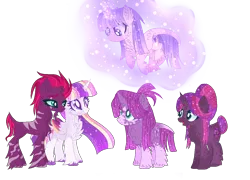 Size: 1164x838 | Tagged: safe, artist:kurosawakuro, artist:selenaede, derpibooru import, tempest shadow, twilight sparkle, twilight sparkle (alicorn), oc, oc:micaela sparkle, oc:midnight sparkle, oc:moonlight sparkle, alicorn, pony, unicorn, alternate design, alternate hairstyle, alternate universe, base used, broken horn, cheek fluff, chest fluff, colored wings, ear fluff, ethereal mane, eye scar, family, female, glowing horn, horn, lesbian, levitation, magic, magical lesbian spawn, male, mare, mother and child, mother and daughter, mother and son, offspring, open mouth, parent:tempest shadow, parent:twilight sparkle, parents:tempestlight, redesign, scar, self-levitation, shipping, siblings, simple background, sisters, starry mane, telekinesis, tempestlight, transparent background, unshorn fetlocks, wall of tags, wings