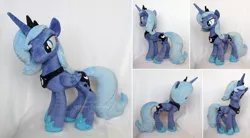 Size: 1024x564 | Tagged: alicorn, artist:hystree, clothes, collage, derpibooru import, eyeshadow, female, folded wings, irl, jewelry, looking at camera, looking at you, makeup, mare, peytral, photo, plushie, princess luna, regalia, s1 luna, safe, shoes, standing, tiara, wings