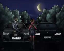Size: 5000x4000 | Tagged: anthro, audi, bmw, bmw 5-series, bmw f10, bmw m5, boots, car, clothes, derpibooru import, evening gloves, gloves, long gloves, oc, oc:quantum lightfire, oc:rosy, shoes, suggestive