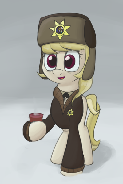 Size: 1000x1500 | Tagged: artist:phidaazn, coffee, derpibooru import, female, hat, march gustysnows, mare, necktab, safe, snow, solo