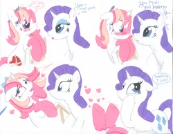 Size: 992x768 | Tagged: safe, artist:foxxy-arts, derpibooru import, rarity, oc, oc:foxxy hooves, pony, unicorn, blushing, blushing profusely, canvas, clothes, comic, dialogue, duo, faint, fangasm, floating heart, grin, heart, looking at each other, paintbrush, ponysona, simple background, smiling, socks, sweat, sweatdrops, thought bubble, traditional art, underhoof, white background