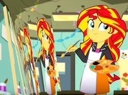 Size: 1011x758 | Tagged: safe, derpibooru import, edit, edited screencap, editor:gay-horse, screencap, sunset shimmer, eqg summertime shorts, equestria girls, the art of friendship, cute, droste effect, exploitable meme, meme, paint, painting, recursion, shimmerbetes, solo, sunset's painting