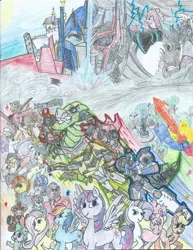 Size: 1700x2197 | Tagged: alicorn, applejack, artist:triforce-treasure, autobot, bayformers, bumblebee, capper dapperpaws, captain celaeno, crossover, denny, derpibooru import, dinobot, drift, drift (autobot), female, fixit, fluttershy, grimlock, grubber, male, mane seven, mane six, my little pony: the movie, nemesis prime, optimus prime, pinkie pie, princess skystar, queen novo, rainbow dash, rarity, russell clay, safe, seapony (g4), sideswipe, songbird serenade, spike, starlight glimmer, storm king, strongarm, sunburst, tempest shadow, traditional art, transformers, transformers robots in disguise (2015), transformers the last knight, twilight sparkle, twilight sparkle (alicorn), ultrabee