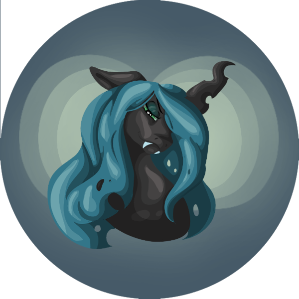 Size: 626x626 | Tagged: artist:bunny-master, bubble, bust, derpibooru import, fangs, hair over one eye, lidded eyes, queen chrysalis, safe, solo