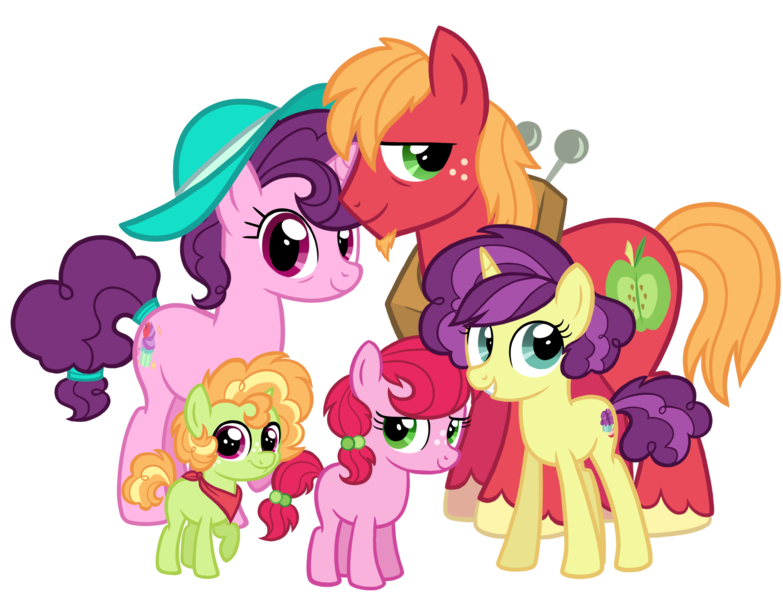 Size: 2160x1656 | Tagged: safe, artist:thecheeseburger, derpibooru import, big macintosh, sugar belle, oc, earth pony, pony, unicorn, colt, cute, family, female, filly, group, looking at you, macabetes, male, mare, next generation, ocbetes, offspring, parent:big macintosh, parent:sugar belle, parents:sugarmac, shipping, simple background, smiling, stallion, straight, sugarbetes, sugarmac, transparent background