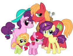 Size: 2160x1656 | Tagged: safe, artist:thecheeseburger, derpibooru import, big macintosh, sugar belle, oc, earth pony, pony, unicorn, colt, cute, family, female, filly, group, looking at you, macabetes, male, mare, next generation, ocbetes, offspring, parent:big macintosh, parent:sugar belle, parents:sugarmac, shipping, simple background, smiling, stallion, straight, sugarbetes, sugarmac, transparent background