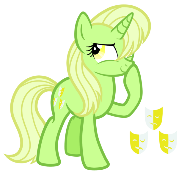 Size: 1584x1512 | Tagged: safe, artist:thecheeseburger, derpibooru import, oc, unofficial characters only, pony, unicorn, female, green pony, simple background, smug, solo, transparent background, yellow eyes, yellow hair