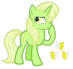 Size: 1584x1512 | Tagged: safe, artist:thecheeseburger, derpibooru import, oc, unofficial characters only, pony, unicorn, female, green pony, simple background, smug, solo, transparent background, yellow eyes, yellow hair