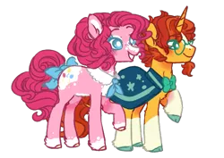 Size: 731x519 | Tagged: safe, artist:s1nb0y, derpibooru import, pinkie pie, sunburst, classical unicorn, pony, unicorn, alternate hairstyle, base used, bow, bowtie, cloven hooves, colored hooves, female, leonine tail, male, no pupils, pinkieburst, shipping, simple background, straight, tail bow, transparent background, unshorn fetlocks