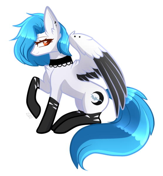 Size: 1327x1432 | Tagged: safe, artist:sugaryicecreammlp, derpibooru import, oc, oc:nocturnal eclipse, pegasus, pony, base used, choker, female, mare, simple background, sitting, solo, transparent background, two toned wings, wings