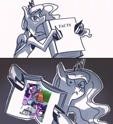 Size: 1274x1399 | Tagged: artist:askbestprincessluna, artist:quarium edits, crossing the memes, derpibooru import, droste effect, exploitable meme, image macro, luna's fact book, meme, princess luna, recursion, safe, twilight's fact book, twilight sparkle