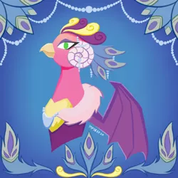 Size: 800x800 | Tagged: antagonist, artist:sunnytp, bat wings, bust, decoration, derpibooru import, feather, female, horn, idw, jewelry, jewels, nightmare knights, non pony, official comic, portrait, princess eris, safe, sarimanok, solo, spoiler:comic, spoiler:comicnightmareknights01, wings
