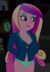 Size: 844x1212 | Tagged: suggestive, derpibooru import, edit, edited screencap, editor:ah96, screencap, princess cadance, equestria girls, friendship games, arm behind back, belly button, breast edit, breasts, busty princess cadance, cleavage, clothes, cropped, dean cadance, eyeshadow, female, green underwear, hands behind back, makeup, no pants, panties, sexy, solo, solo female, stupid sexy princess cadance, underwear, underwear edit