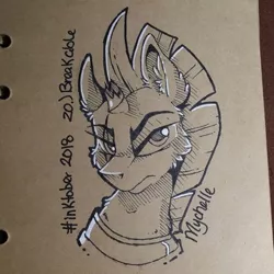 Size: 600x600 | Tagged: safe, artist:mychelle, derpibooru import, tempest shadow, pony, bust, monochrome, portrait, solo, traditional art