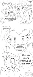 Size: 1280x2967 | Tagged: safe, artist:silfoe, derpibooru import, apple bloom, scootaloo, sweetie belle, earth pony, pegasus, pony, unicorn, royal sketchbook, bow, checkers, comic, cutie mark, cutie mark crusaders, dialogue, female, filly, grayscale, hair bow, implied lesbian, implied princess celestia, implied rarilestia, implied rarity, implied shipping, monochrome, shocked, simple background, sketch, speech bubble, the cmc's cutie marks, trio, wat, white background, wide eyes