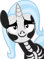 Size: 2879x3882 | Tagged: safe, artist:lyracorn, derpibooru import, edit, vector edit, trixie, pony, clothes, costume, halloween, holiday, simple background, skeleton costume, smug, solo, spooky, spooky scary skeleton, transparent background, vector