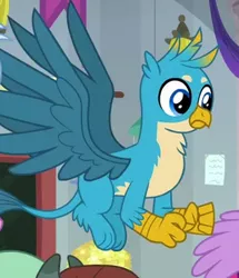 Size: 268x312 | Tagged: safe, derpibooru import, screencap, gallus, gryphon, school daze, chest fluff, claws, cropped, flying, male, paws, solo, spread wings, tail, wings