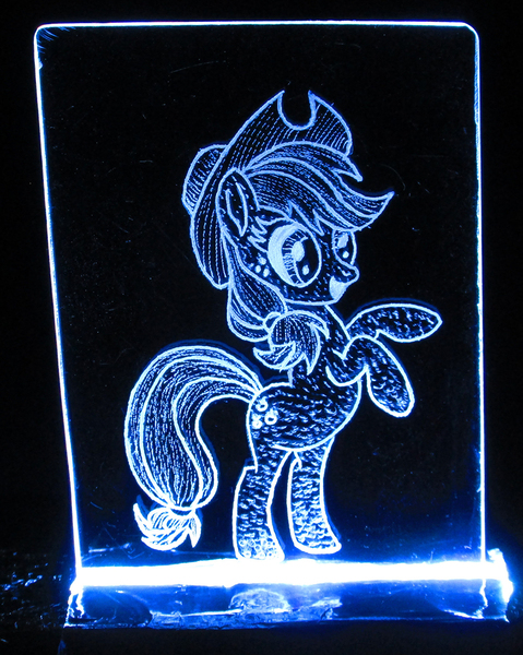 Size: 1000x1253 | Tagged: acrylic glass, acrylic plastic, acrylight, applejack, artist:malte279, craft, derpibooru import, engraving, led, safe, solo