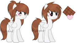 Size: 1022x566 | Tagged: safe, artist:xylenneisnotamazing, derpibooru import, oc, oc:chocolate hearts, pegasus, pony, female, mare, reference sheet, simple background, solo, transparent background