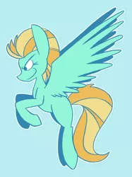 Size: 500x668 | Tagged: artist:typhwosion, blue background, derpibooru import, evil grin, flying, grin, lightning dust, majestic, missing cutie mark, safe, simple background, smiling, smirk, solo, spread wings, wings