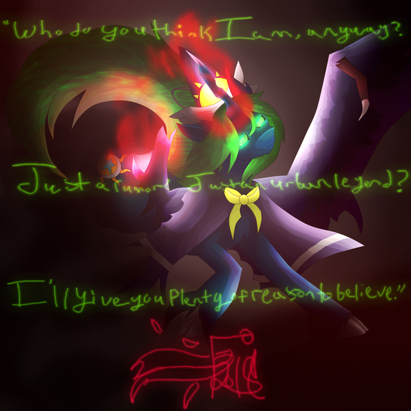 Size: 5800x5800 | Tagged: safe, artist:florarena-kitasatina/dragonborne fox, derpibooru import, ponified, alicorn, ghost, pony, undead, absurd resolution, cel shading, clothes, cloven hooves, complete darkness, crooked horn, crossover, dat mane tho, dialogue, feathered bat wings, forming wing, glowing eyes, glowing eyes of doom, horn, looking at you, materializing from the darkness, mima, shading, signature, staring into your soul, the fourth wall cannot save you, this isn't even my final form, torn clothes, touhou, unshorn fetlocks, watermark, what a lovely pony to meet in the middle of the night