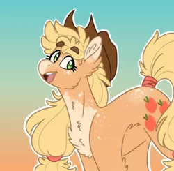 Size: 1920x1880 | Tagged: safe, artist:wanderingpegasus, derpibooru import, applejack, earth pony, pony, cowboy hat, female, hat, mare, pale belly, smiling, solo, speckled, stetson, tail wrap