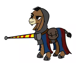 Size: 1100x916 | Tagged: adventurer, armor, artist:velgarn, derpibooru import, donkey, donkey oc, facial hair, horseshoes, jousting, jousting outfit, knight, knight errant, lance, male, non-pony oc, oc, oc:garolfo rigamonti, safe, seeds of harmony, simple background, solo, unofficial characters only, weapon, white background