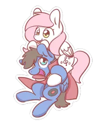 Size: 1024x1280 | Tagged: safe, artist:sugar morning, derpibooru import, oc, oc:bizarre song, oc:sugar morning, unofficial characters only, pegasus, pony, best friend, bff, cape, chibi, clothes, cute, female, male, mare, oc x oc, piggyback ride, ponies riding ponies, riding, shipping, simple background, stallion, sticker, straight, sugarre, transparent background