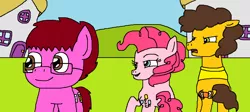 Size: 1167x524 | Tagged: artist:logan jones, cheese sandwich, derpibooru import, distracted boyfriend meme, implied cheesepie, implied shipping, implied straight, oc, oc:logan berry, pinkie pie, ponyville, safe