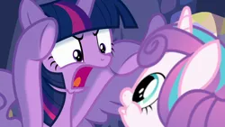 Size: 1280x720 | Tagged: safe, derpibooru import, screencap, princess flurry heart, twilight sparkle, twilight sparkle (alicorn), alicorn, pony, a flurry of emotions, auntie twilight, baby, baby pony, pretending to be a bear, rawr, reeee