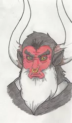 Size: 564x963 | Tagged: artist:kuroneko, beard, black sclera, bust, centaur, colored pupils, derpibooru import, facial hair, horns, lord tirek, male, nose piercing, nose ring, piercing, portrait, safe, simple background, solo, traditional art, white background