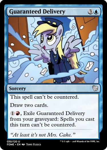 Size: 375x523 | Tagged: artist:tonyfleecs, ccg, derpibooru import, derpy hooves, discworld, edit, envelope, idw, implied cup cake, magic the gathering, postmare, safe, snow, spoiler:comic, spoiler:comicff36, trading card, trading card edit