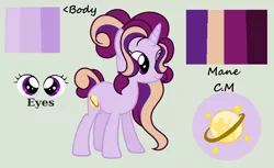 Size: 1600x976 | Tagged: safe, artist:rose-moonlightowo, derpibooru import, oc, oc:galaxy star, pony, unicorn, female, mare, offspring, parent:flash sentry, parent:twilight sparkle, parents:flashlight, reference sheet, simple background, solo