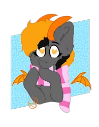 Size: 2500x3200 | Tagged: safe, artist:diane-thorough, derpibooru import, oc, oc:snuggle ember, dracony, dragon, hybrid, pony, bust shot, chibi, clothes, female, happy, heart eyes, hooves, horns, scarf, solo, tongue out, wingding eyes