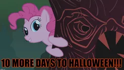 Size: 1280x720 | Tagged: caption, countdown, derpibooru import, edit, edited screencap, editor:useraccount, excessive exclamation marks, friendship is magic, halloween, holiday, image macro, laughter song, meme, pinkie pie, safe, screencap, solo, text, tree, truth