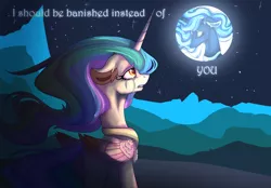 Size: 4320x3000 | Tagged: safe, artist:plushielover, derpibooru import, princess celestia, princess luna, alicorn, pony, banished, based on song and pmv, blue colors, bust, female, full moon, mare, mare in the moon, moon, night, stars