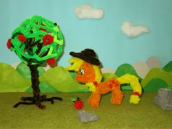 Size: 5152x3864 | Tagged: safe, artist:malte279, derpibooru import, applejack, apple, apple tree, chenille stems, chenille wire, craft, food, hat, pipe cleaners, pipe cleaner sculpture, sculpture, tree