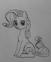 Size: 1393x1695 | Tagged: artist needed, safe, derpibooru import, rarity, pony, 2ch, black and white, grayscale, imageboard, looking at you, monochrome, traditional art